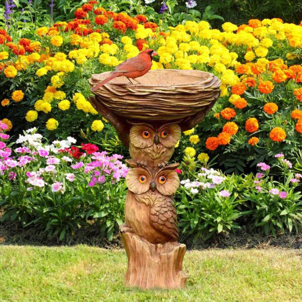 Owl Design Bird Bath Feeder