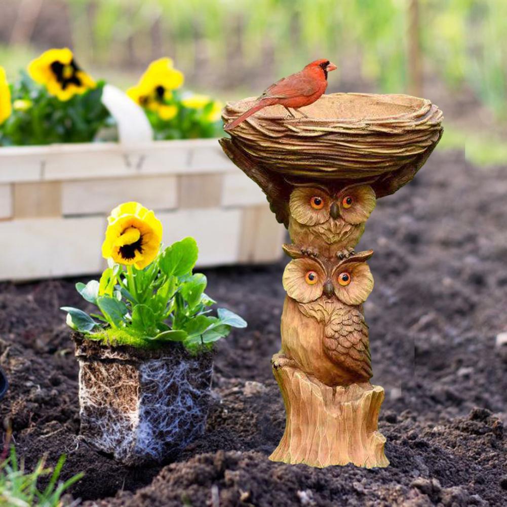 Owl Design Bird Bath Feeder