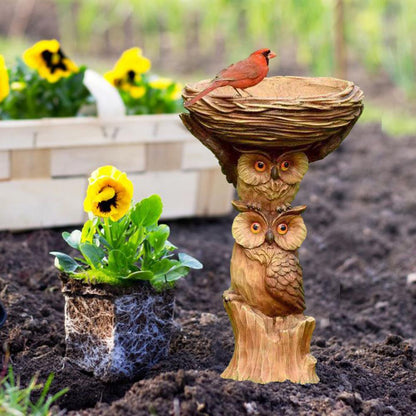 Owl Design Bird Bath Feeder