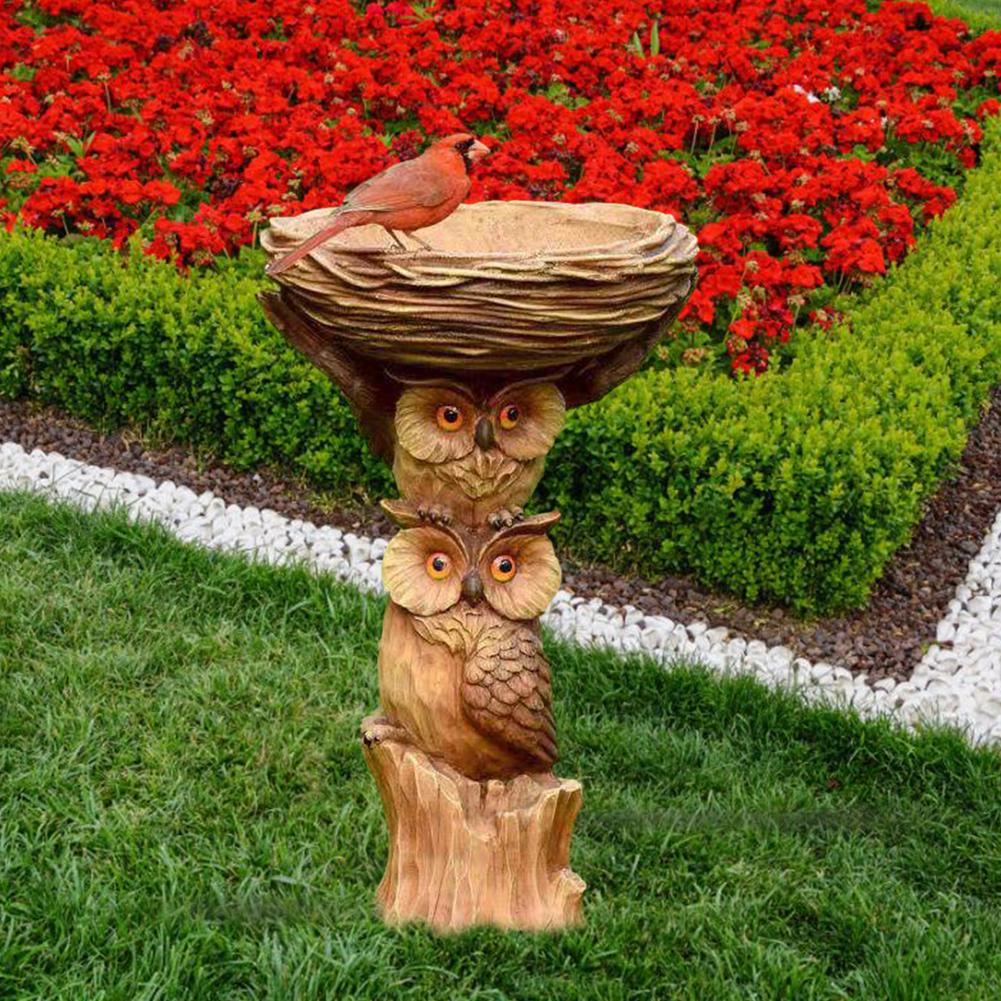 Owl Design Bird Bath Feeder