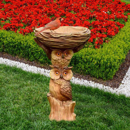 Owl Design Bird Bath Feeder