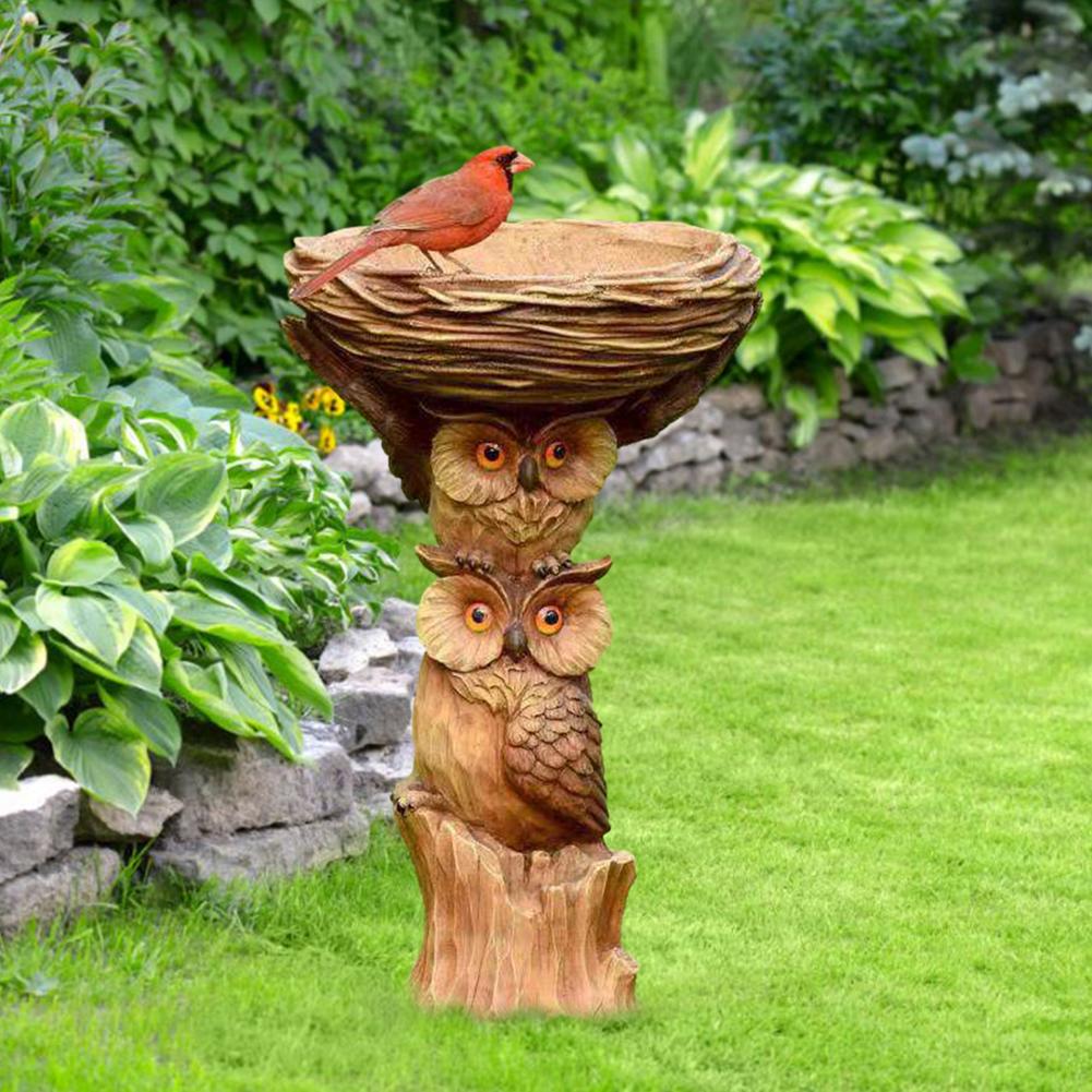 Owl Design Bird Bath Feeder