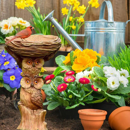 Owl Design Bird Bath Feeder
