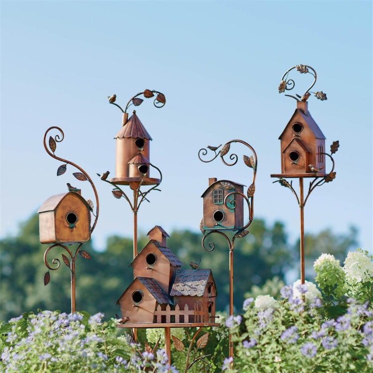 Abstract Birdhouse Garden Stake
