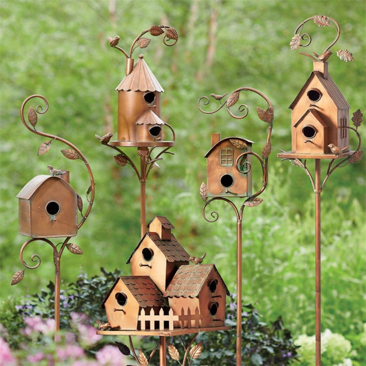 Abstract Birdhouse Garden Stake