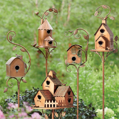 Abstract Birdhouse Garden Stake